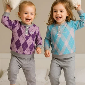 Pigiama bimba in punto milano a fantasia rombi con strass