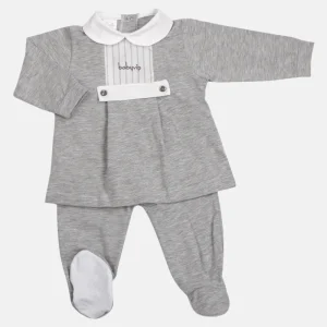 Completo 2 pezzi in cotone Jersey elasticizzato con inserti in tela rigata e ricamino babyvip
