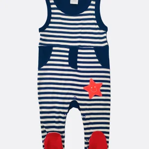 Tutina spalla larga rigata in cotone con stampa