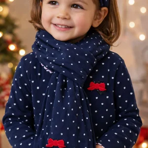 Sciarpa in cotone fantasia a pois cuori con strass e Fiocchettino