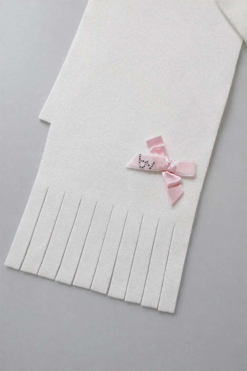 Sciarpa bimba con frange e fiocco rosa e strass - immagine 4