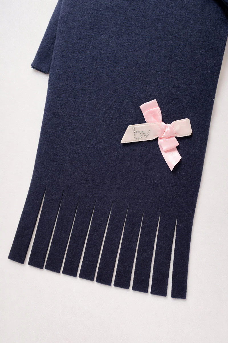 Sciarpa bimba con frange e fiocco rosa e strass - immagine 3