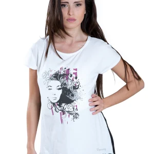 Maxi T-shirt mezza manica con stampa e strass