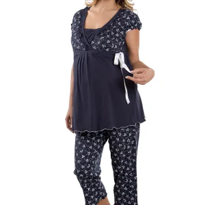 Pigiama pinocchietto pre-post parto mezza manica con taglio incrociato