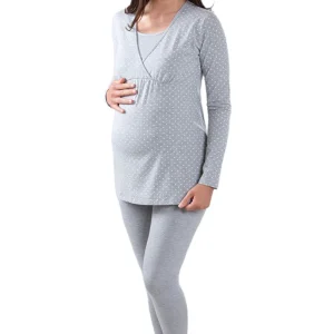 Pigiama pre-post parto manica lunga con taglio incrociato e pantalone con fascia