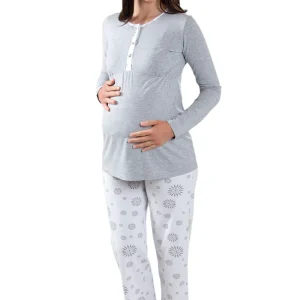 Pigiama pre-post parto manica lunga mod. serafino e pantalone con fascia in vita