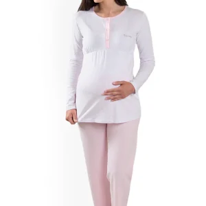 Pigiama pre-post parto manica lunga mod. serafino e pantalone con fascia in vita