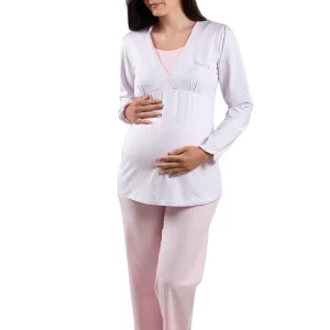 Pigiama pre-post parto manica lunga con taglio incrociato e pantalone con fascia