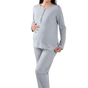 Pigiama pre-post parto manica lunga con pizzo mod. serafino in cotone caldo