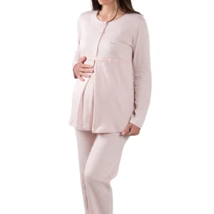 Pigiama pre-post parto manica lunga con pizzo mod. serafino in cotone caldo