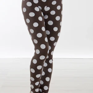 Leggins a fantasia (sfondo marrone con pois grigi)