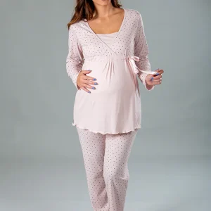 Pigiama pre-post parto manica lunga con taglio incrociato