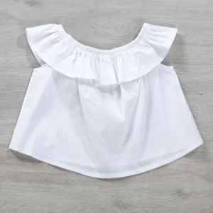 Top bimba in tela di cotone con balza