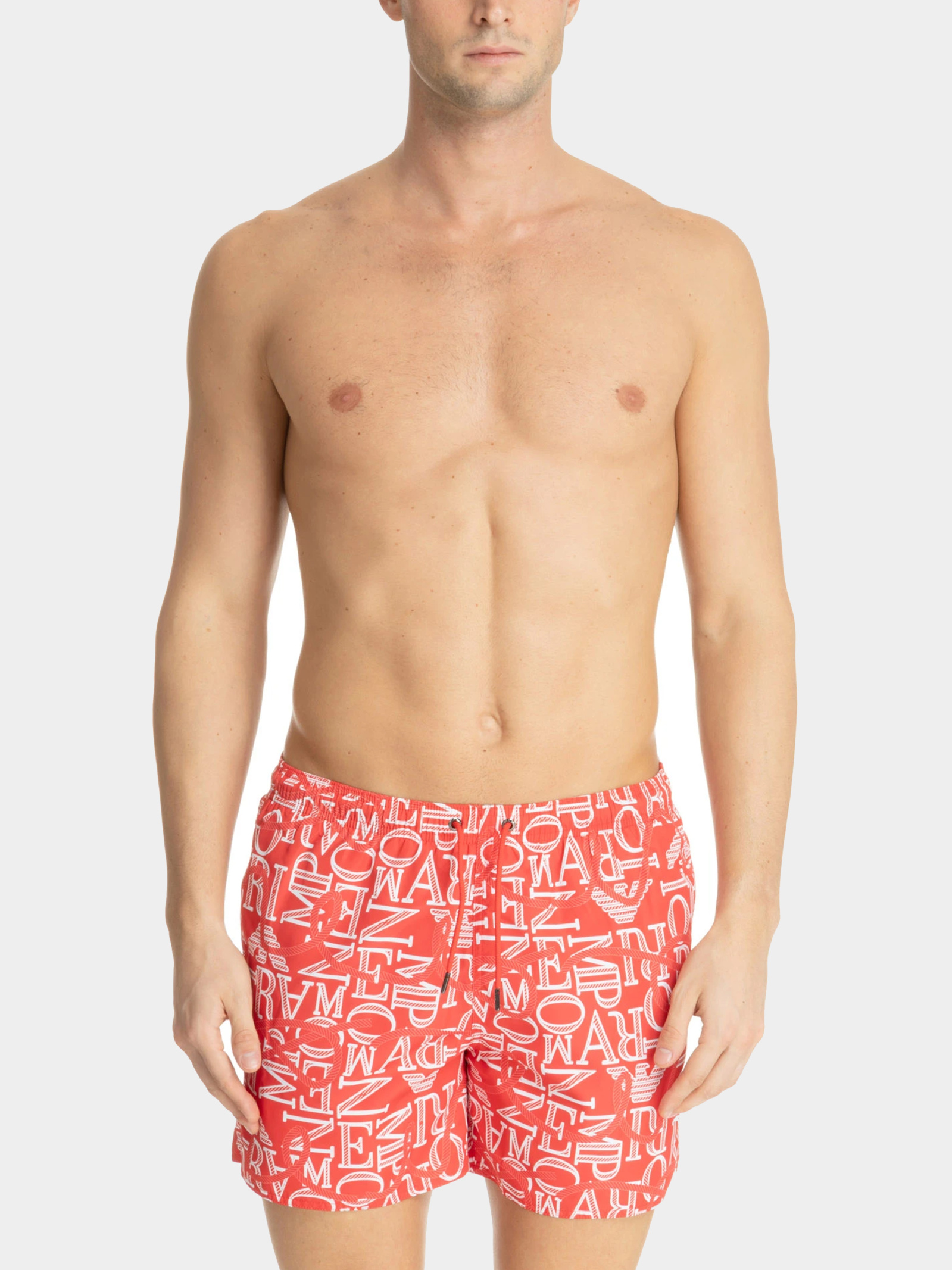 Costume da Bagno uomo a pantaloncino Emporio Armani Rosso con Stampa Logo – Taglia 54