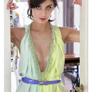 Abito Red Carpet Da Cocktail midi asimmetrico bicolore lime