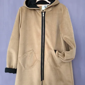 Cappotto chachemire con cappuccio bicolore nero - cammello