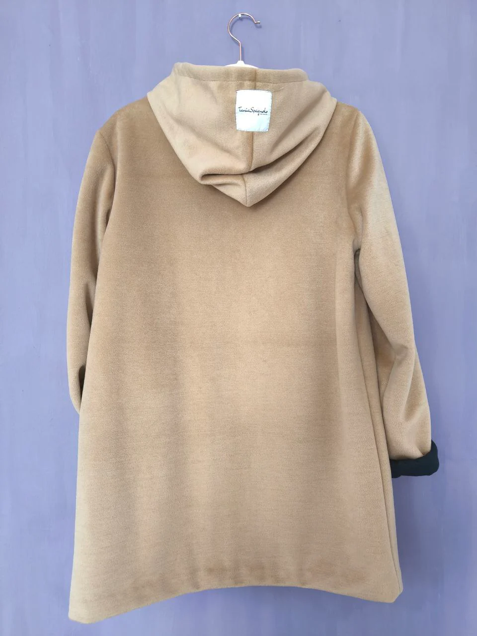 Cappotto chachemire con cappuccio bicolore nero - cammello - immagine 3