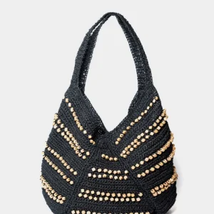 Borsa a spalla in raffia Vanessa Bruno black panier
