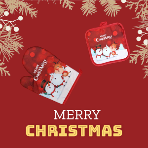 Set natalizio di presina più guanto da cucina con scritta Merry Christmas