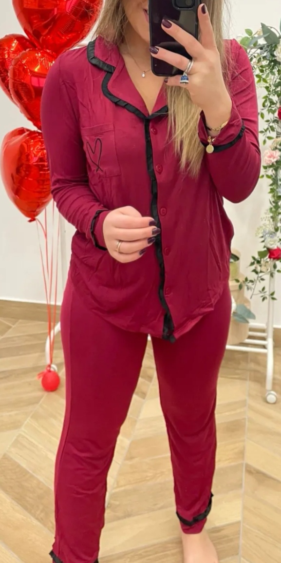 Pigiama donna in viscosa aperto avanti fantasia Cuore - immagine 5