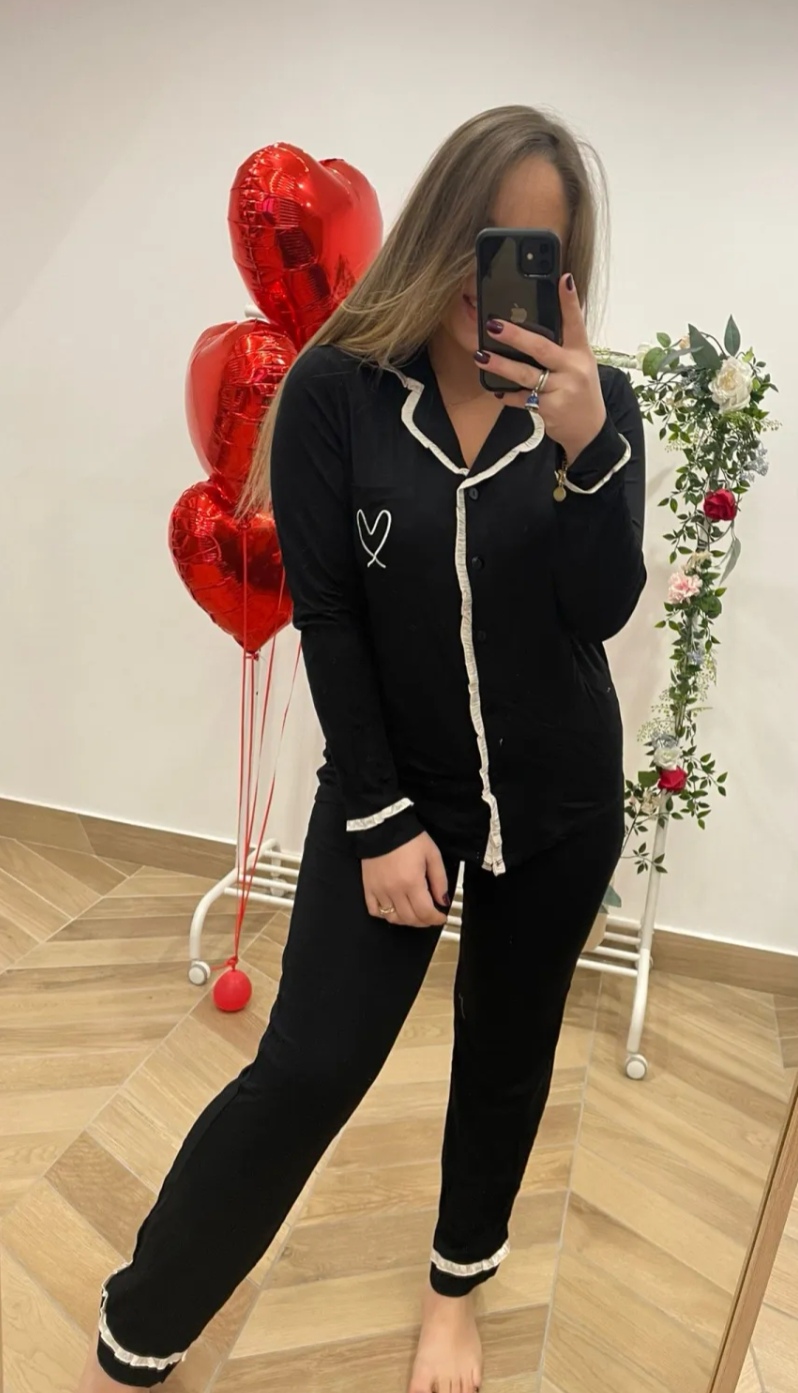 Pigiama donna in viscosa aperto avanti fantasia Cuore - immagine 3