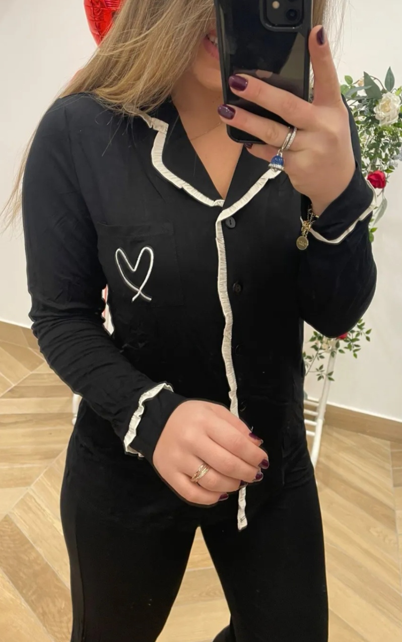 Pigiama donna in viscosa aperto avanti fantasia Cuore - immagine 6