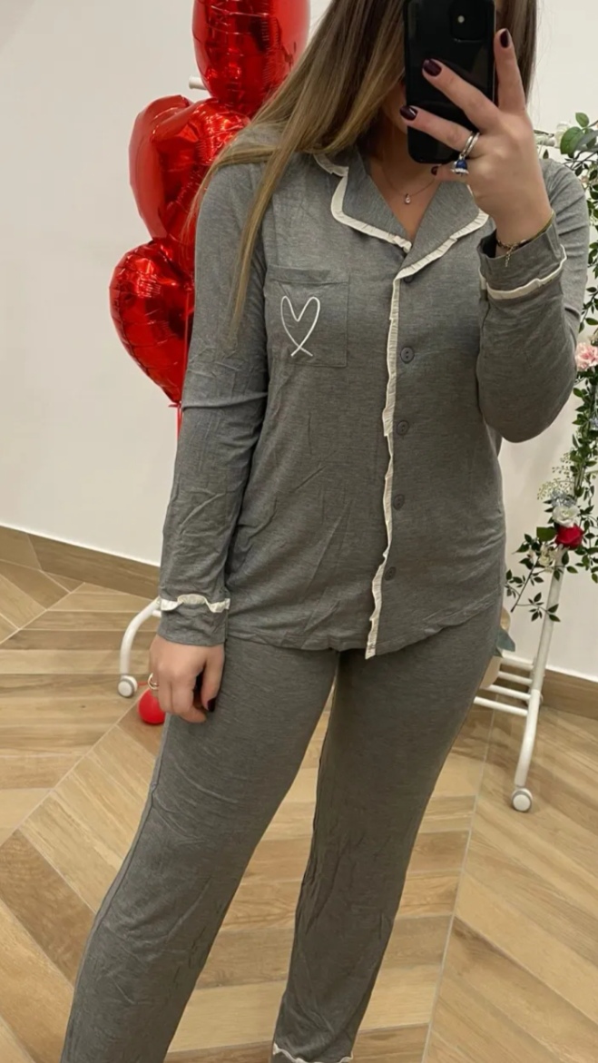 Pigiama donna in viscosa aperto avanti fantasia Cuore - immagine 4