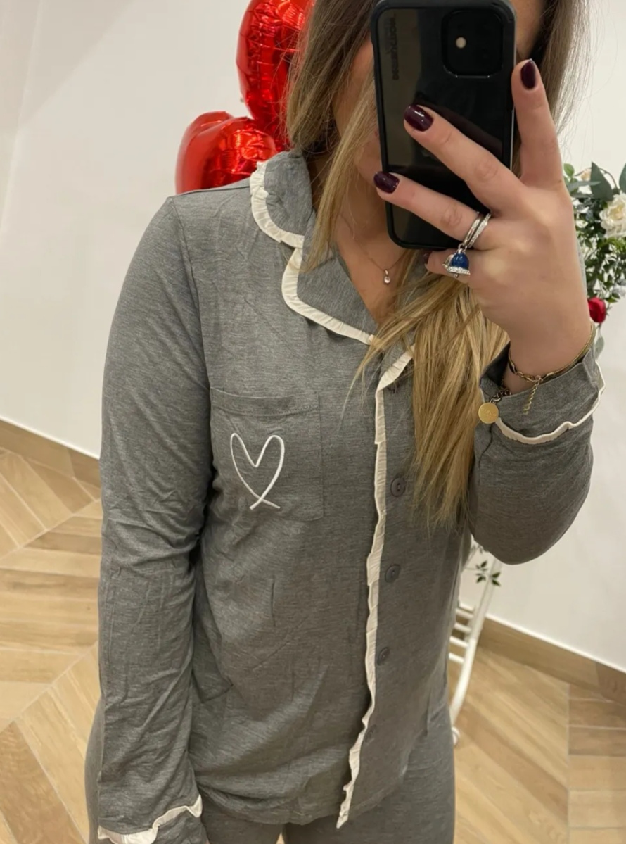 Pigiama donna in viscosa aperto avanti fantasia Cuore - immagine 7