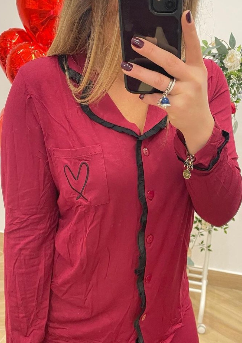 Pigiama donna in viscosa aperto avanti fantasia Cuore - immagine 8