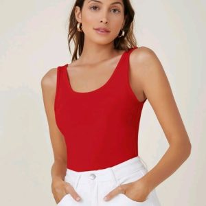 Canotta donna spalla larga in cotone con taglio laser senza cuciture made in Italy