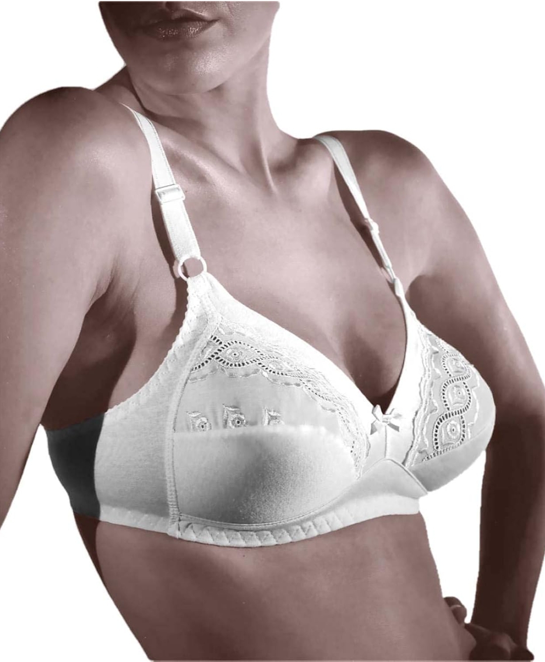 Reggiseno marca Gios articolo 301 senza ferretto in cotone biologico e pizzo San Gallo - immagine 3