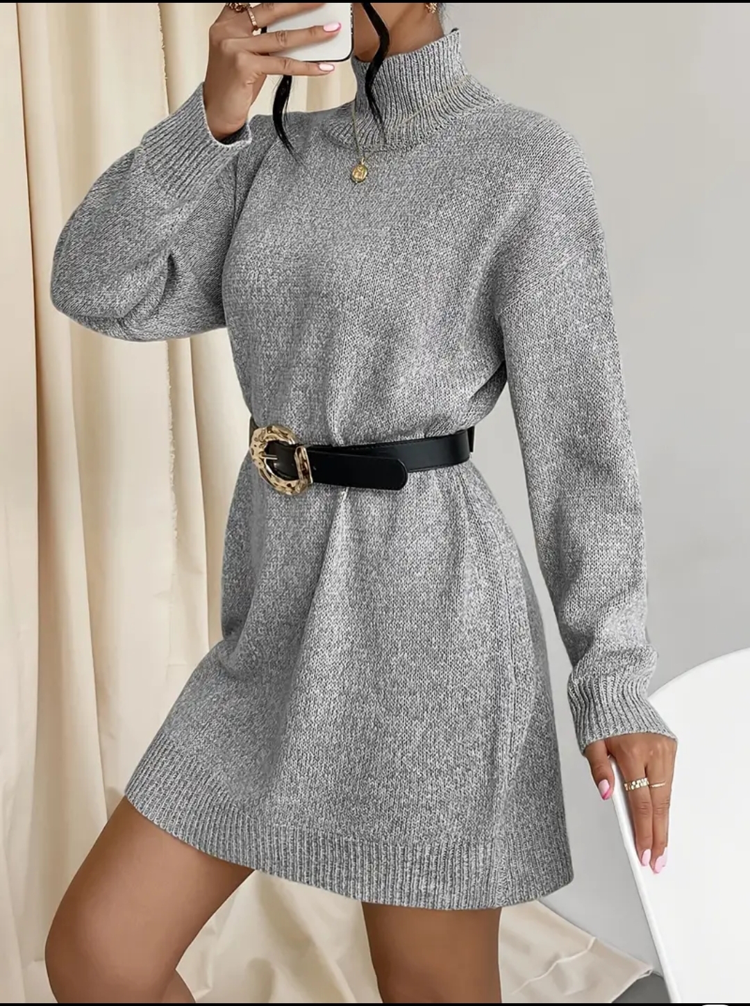 Abito/maxi maglia in tessuto a maglia a collo alto - immagine 6