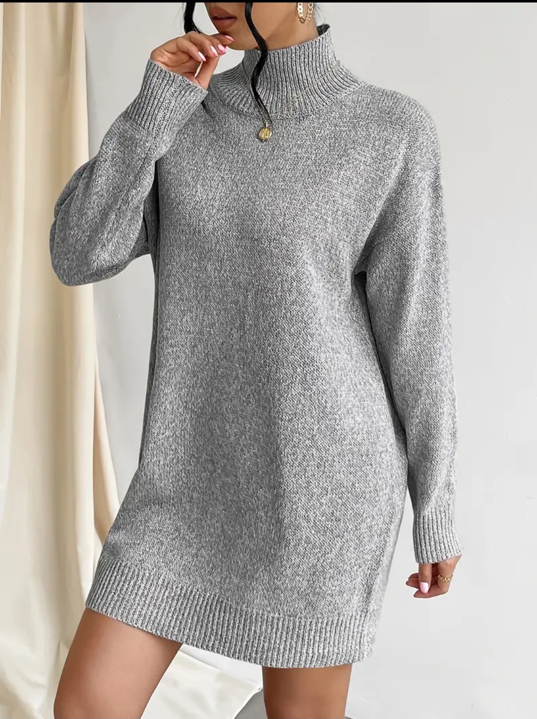 Abito/maxi maglia in tessuto a maglia a collo alto - immagine 5