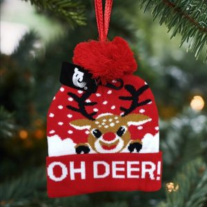 Cappello per bambini con pon pon serie Natale modello baby renna Rudolf