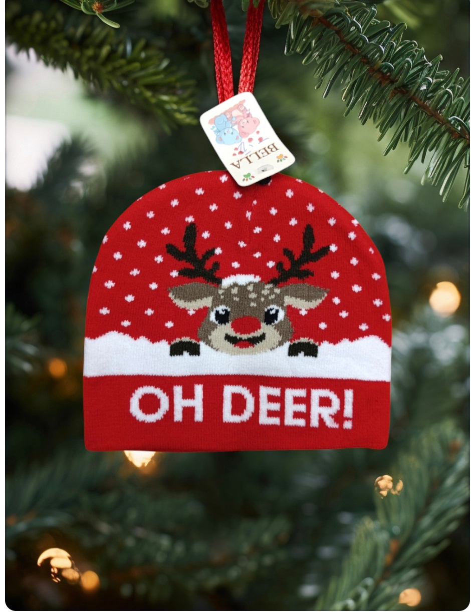 Cappello a cuffia per bambini serie Natale modello baby renna Rudolf