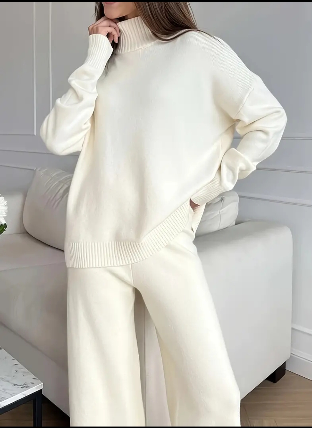 Completo donna Winter collection modello Norvegia con collo alto dolcevita in colore bianco panna - immagine 4