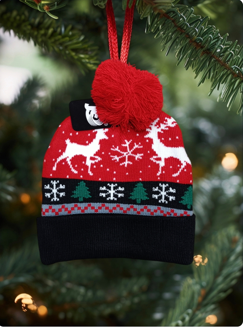 Cappello per bambini con pon pon serie Natale modello renne dì Babbo Natale