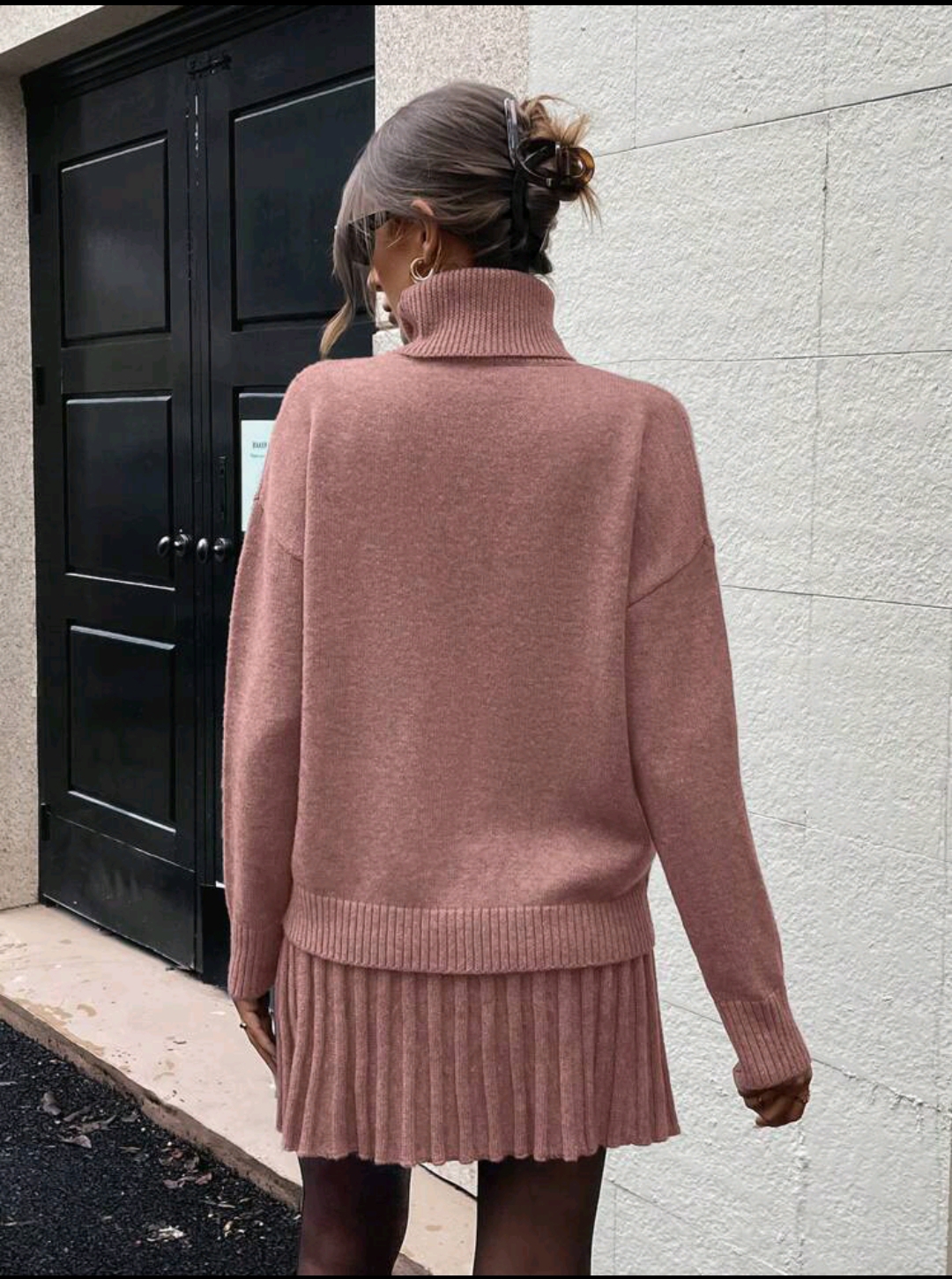 Completo maglia dolcevita con gonna modello Milano colore rosa antico - immagine 6