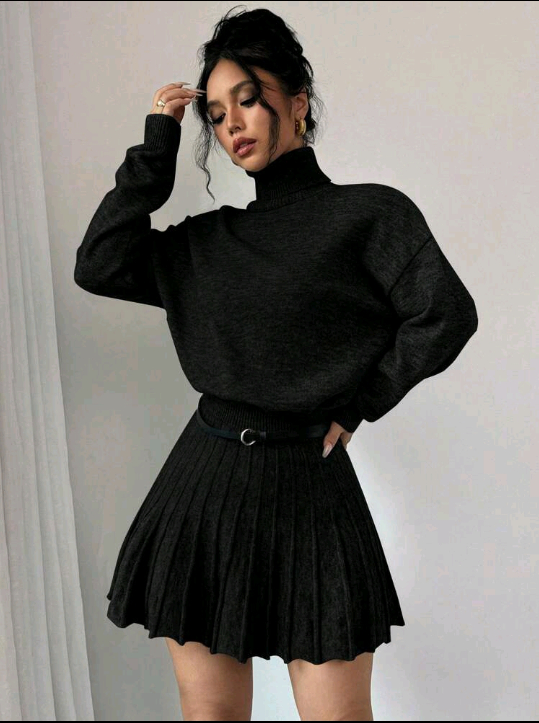 Completo maglia dolcevita con gonna modello Milano colore nero - immagine 7