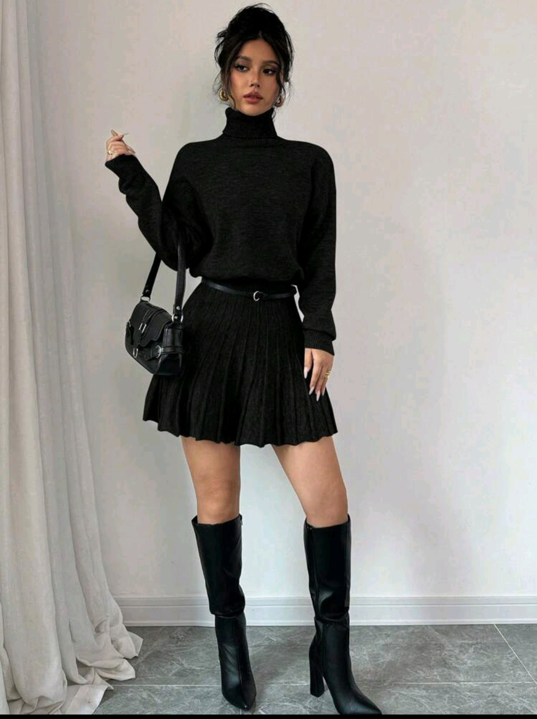 Completo maglia dolcevita con gonna modello Milano colore nero - immagine 8