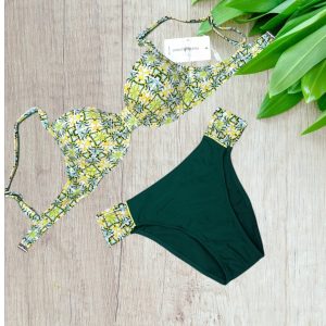 Bikini a balconcino in fantasia maioliche vietresi in colore verde e giallo taglia 46/XL