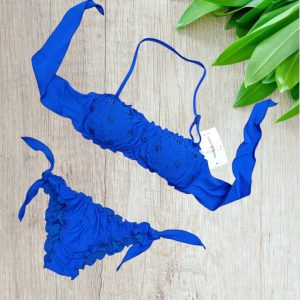 Bikini a fascia con pizzo San Gallo colore blu elettrico taglia 48/XXL