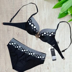 Bikini a balconcino in colore nero e cerchi geometrici taglia  44/L