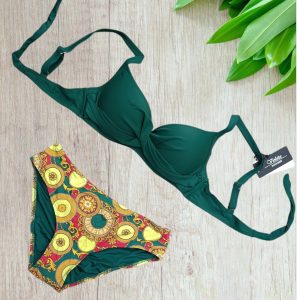 Costume a balconcino in colore verde bottiglia e slip a fantasia taglia 46/XL – 48 XXL