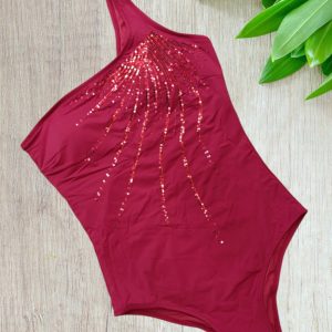 Costume intero modello monospalla colore bordeaux con paillettes in taglia  40/S