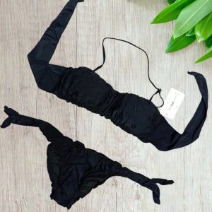 Bikini a fascia con pizzo San Gallo colore nero taglia 48/XXL