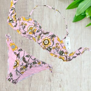 Bikini a fascia in colore rosa Barbie con stampa floreale taglia 44/L