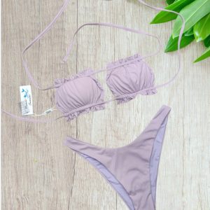 Bikini a tendina in tessuto multirighe e colore lilla taglia 40/S