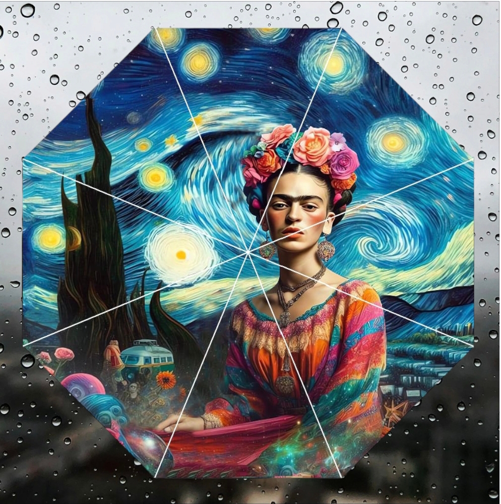 Ombrello d’ autore Frida Kahlo modello notte stellata - immagine 3