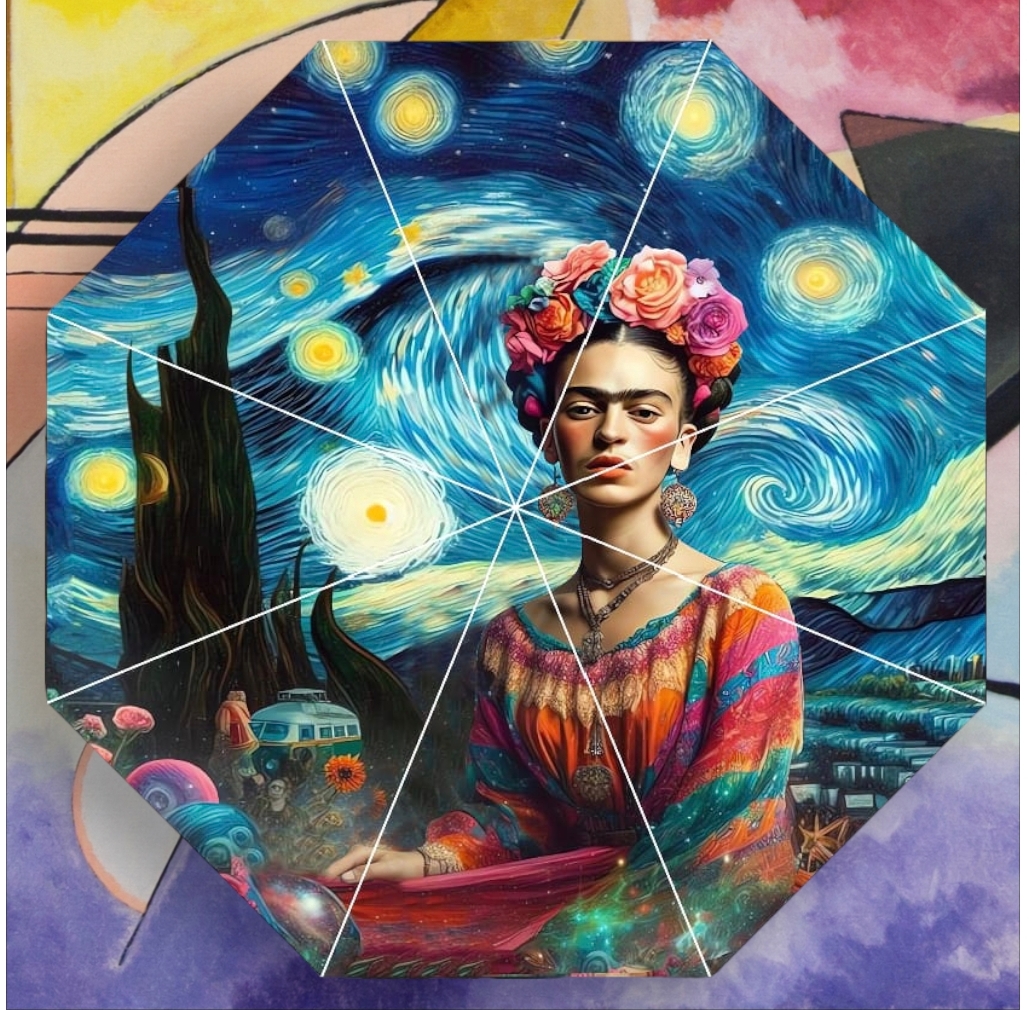 Ombrello d’ autore Frida Kahlo modello notte stellata - immagine 4
